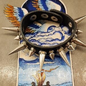 Handmade Black Spiked Leather Bracelet